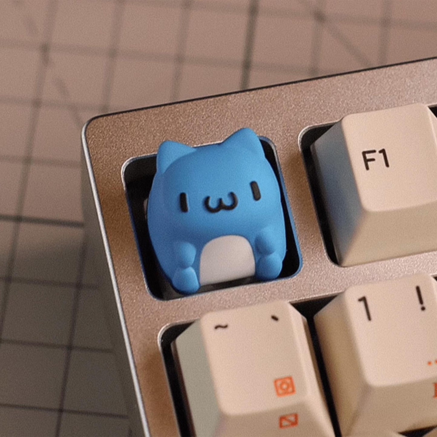 Cute keycaps cat blue pink resin handmade mechanical keyboard key