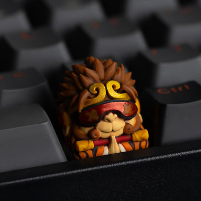 Handcrafted Cyberpunk Sun Wukong Monkey King artisan keycap with red goggles and golden circlet by Keycapper.