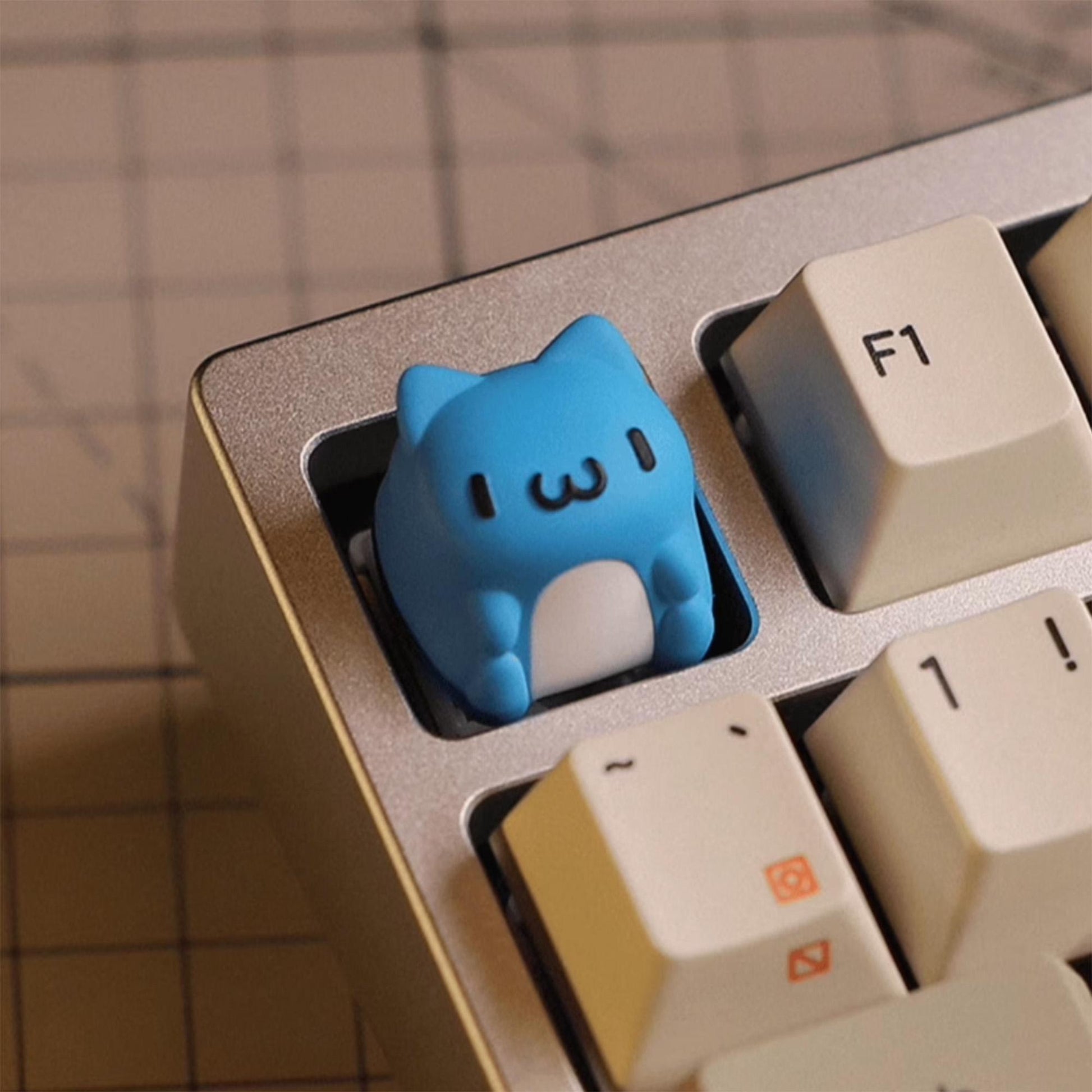 Cute keycaps cat blue pink resin handmade mechanical keyboard key