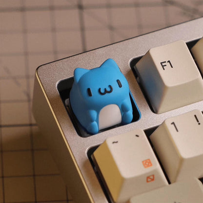 Cute keycaps cat blue pink resin handmade mechanical keyboard key