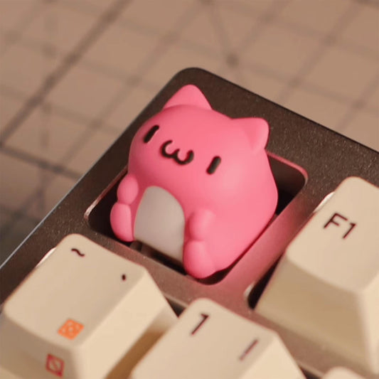 Cute keycaps cat blue pink resin handmade mechanical keyboard key